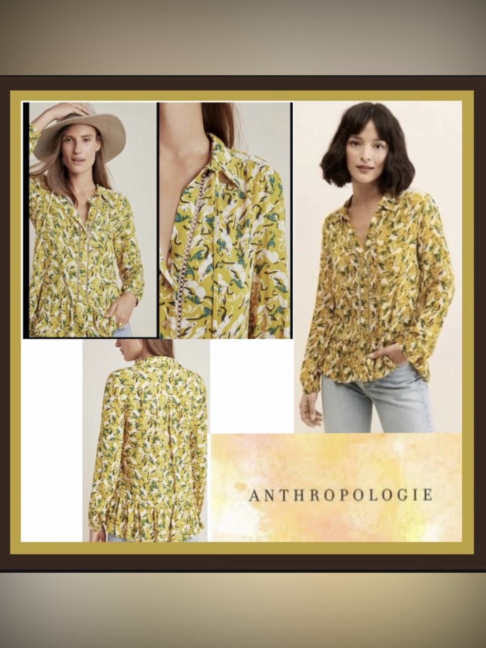 Anthropologie Maeve Janie Hare Yellow Floral Button-Front Women's Blouse Size 2